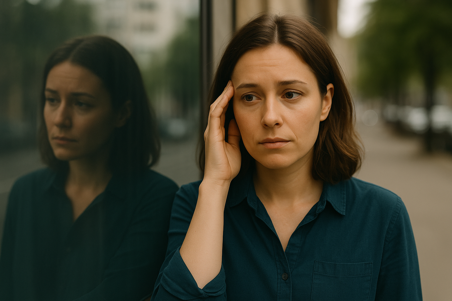 Femme observant son reflet, illustrant une démarche intérieure de reconnexion